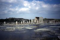 Le site archéologique de Milet en Anatolie. L'avenue des Processions et la stoa ionique (auteur John Hansen). Cliquer pour agrandir l'image.