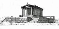 Le site archéologique de Milet en Anatolie. Reconstitution du temple d'Athéna par Alfred Mallwitz. Cliquer pour agrandir l'image.