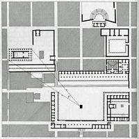 Le site archéologique de Priène en Anatolie. Plan du centre de la cité. Cliquer pour agrandir l'image.