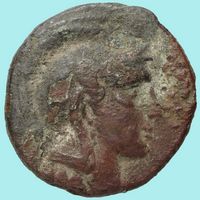 Le site archéologique de Priène en Anatolie. Monnaie de bronze à l'effigie d'Athéna frappée à Priène. Cliquer pour agrandir l'image.