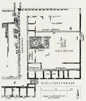 Le site archéologique de Priène en Anatolie. Plan du sanctuaire d'Asclépios. Cliquer pour agrandir l'image.