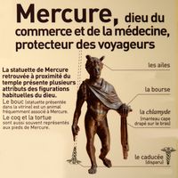 Le Temple de Mercure du Puy de Dôme. Les attributs du dieu Mercure. Cliquer pour agrandir l'image.