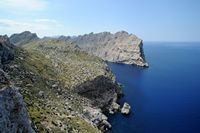 Peninsula and Cape Formentor in Mallorca - Cala La Vall de Block view from Es Colomer. Click to enlarge the image in Adobe Stock (new tab).