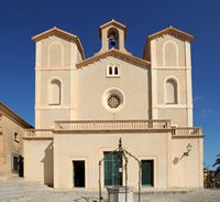The city of Arta in Mallorca - The facade of the church of Sant Salvador. Click to enlarge the image in Adobe Stock (new tab).