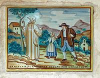 La Chartreuse de Valldemossa à Majorque. Carreau de faïence à sainte Catherine Thomas. Cliquer pour agrandir l'image.