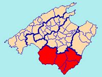 Le comté du Migjorn à Majorque. Situation (auteur Joan M. Borràs). Cliquer pour agrandir l'image.