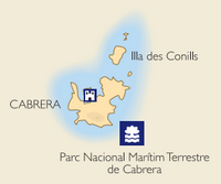 Tourist map of the island of Cabrera. Click to enlarge the image.