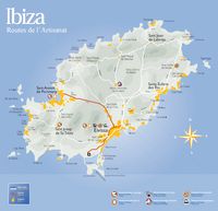 Isla de Ibiza - Mapa de carreteras artesanías. Haga clic para ampliar la imagen.