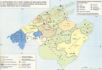 História de Maiorca - Mapa de Maiorca após Reconquête. Clicar para ampliar a imagem.