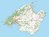 L'île de Majorque aux Baléares. Carte routière. Cliquer pour agrandir l'image.