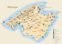 L'île de Majorque aux Baléares. Carte touristique. Cliquer pour agrandir l'image.