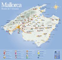 L'île de Majorque aux Baléares. Carte des routes de l'artisanat. Cliquer pour agrandir l'image.