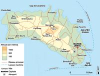 A ilha de Minorca - Mapa físico da ilha. Clicar para ampliar a imagem.