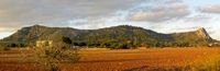 A aldeia de Randa em Maiorca - serra de Galdent no maciço de Randa (autor Antoni Salvà). Clicar para ampliar a imagem.