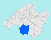 La città di Llucmajor a Maiorca - Posizione di Llucmajor a Maiorca (autore Joan M. Borras). Clicca per ingrandire l'immagine.