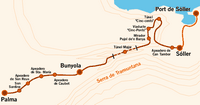 La ville de Sóller à Majorque. Itinéraire du Train de Sóller. Cliquer pour agrandir l'image.