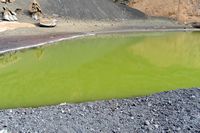 A aldeia de El Golfo em Lanzarote. A lagoa verde. Clicar para ampliar a imagem em Adobe Stock (novo guia).