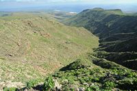 De stad Haría in Lanzarote. De vallei van Temisa gezien vanaf het prieel van Los Helechos. Klikken om het beeld te vergroten in Adobe Stock (nieuwe tab).