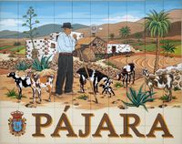 De stad Pájara in Fuerteventura. Azulejo bij de ingang van de stad. Klikken om het beeld te vergroten in Adobe Stock (nieuwe tab).