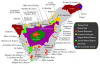 The flora and fauna of the island of Tenerife. Protected areas. Click to enlarge the image.
