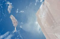 Die Insel Fuerteventura auf den Kanarischen Inseln. Satelliten Foto (Copyright NASA). Klicken, um das Bild zu vergrößern