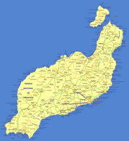 A ilha de Lanzarote nas Canárias. Mapa rodoviário. Clicar para ampliar a imagem.