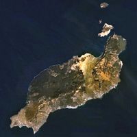 The island of Lanzarote in the Canary Islands. Satellite Image. Click to enlarge the image.