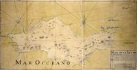 A ilha de Lanzarote nas Canárias. Mapa de Lanzarote em 1741 por Antonio Riviere. Clicar para ampliar a imagem.