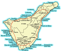 Die Insel Teneriffa auf den Kanarischen Inseln. Karte. Klicken, um das Bild zu vergrößern