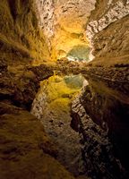 The town of Haría in Lanzarote. The underground lake of the Cueva de los Verdes. Click to enlarge the image.