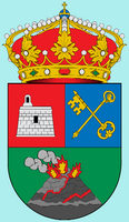 A cidade de Yaiza em Lanzarote. Escudo da cidade (autor Sancho Panza XXI). Clicar para ampliar a imagem.