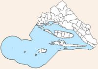 Het administratieve snijden van het graafschap van Split-Dalmatie. Klikken om het beeld te vergroten.
