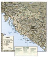 Lichamelijke kaart van Kroatië. Klikken om het beeld te vergroten.