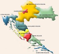 Kaart van de gebieden van Kroatië. Klikken om het beeld te vergroten.