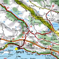 La rivière Cetina en Croatie. Carte routière de la région de la Cetina. Cliquer pour agrandir l'image.