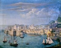 La ville de Dubrovnik en Croatie. Dubrovnik au début du 19e siècle. Cliquer pour agrandir l'image.