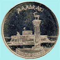 O porto de Mandraki à Rodes sobre uma moeda
