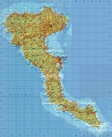 L’île de Corfou en mer Ionienne. Carte touristique. Cliquer pour agrandir l'image.