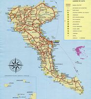 L’île de Corfou en mer Ionienne. Carte de l'île. Cliquer pour agrandir l'image.
