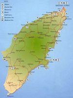 Toeristenkaart van het eiland Rhodos. Klikken om het beeld te vergroten.