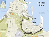 Mapa da cidade de Rodes. Clicar para ampliar a imagem.