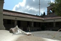 Hof van het klooster van Filérimos in Rhodos. Klikken om het beeld te vergroten.