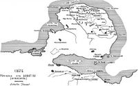 La presqu’île de l’Akrotiri en Crète. Carte de la presqu'île d'Akrotiri (auteur Paul Faure, 1960). Cliquer pour agrandir l'image.