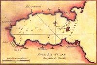 Le village de Souda en Crète. Carte de Joseph Roux, hydrographe du roi, en 1764. Cliquer pour agrandir l'image.