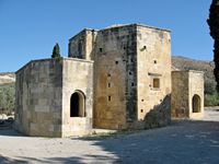 Le site archéologique de Gortyne en Crète. L'abside de la basilique Saint-Tite (auteur Olaf Tausch). Cliquer pour agrandir l'image.