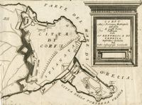 La nouvelle forteresse de la ville de Corfou. Carte des fortifications en 1688 par Vincenzo Coronelli. Cliquer pour agrandir l'image.