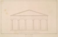 La presqu’île de Kanóni à Corfou. Reconstitution du temple de Kardaki (William Railton, 1830). Cliquer pour agrandir l'image.