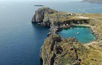 View over the bay of Saint-Paul from the acropolis of Lindos in Rhodes. Click to enlarge the image.
