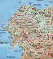 La ville de Sidari sur l’île de Corfou. Carte topographique de la région de Pérouladès. Cliquer pour agrandir l'image.