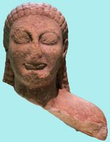 Le site de Didymes en Anatolie. Buste de kouros de la Voie sacrée au British Museum (auteur Pymouss). Cliquer pour agrandir l'image.